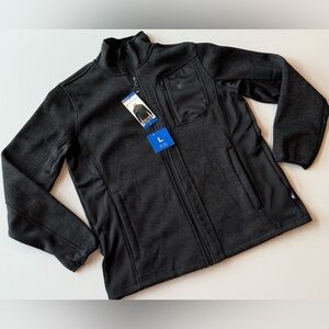 NWT Spyder Bandit Men’s L Full Zip Waffle Knit Fleece Jacket Black Pockets